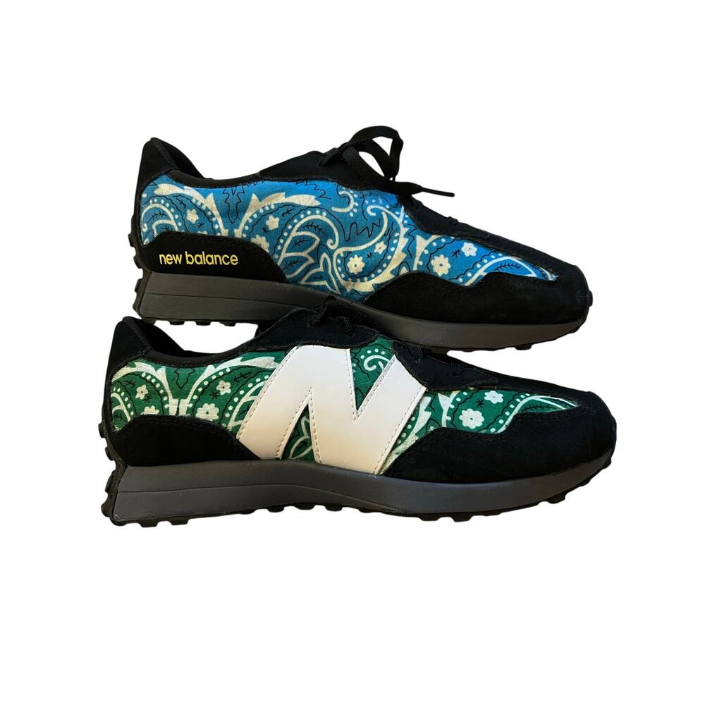 New Balance 327 Bandana Print GS327SA Sneakers Blue Green Black Rare SZ 7.5 - Picture 3 of 6